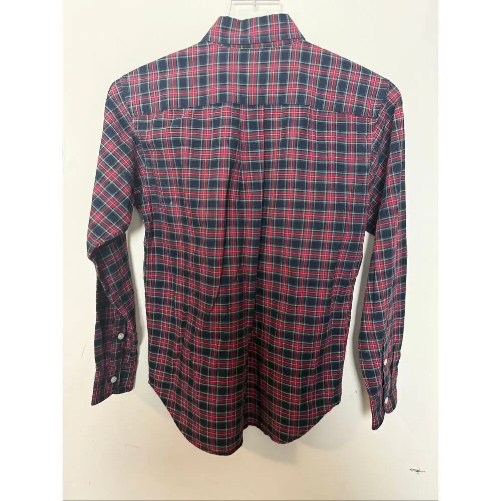 Ralph Lauren Boys Plaid Button Down Shirt M 12/14 Tartan Red Green Blue Holiday
